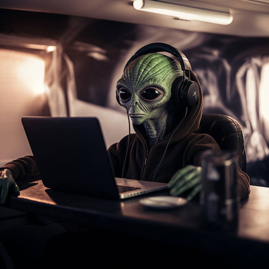 Alien working at laptop from home by Coolarts223 on DeviantArt