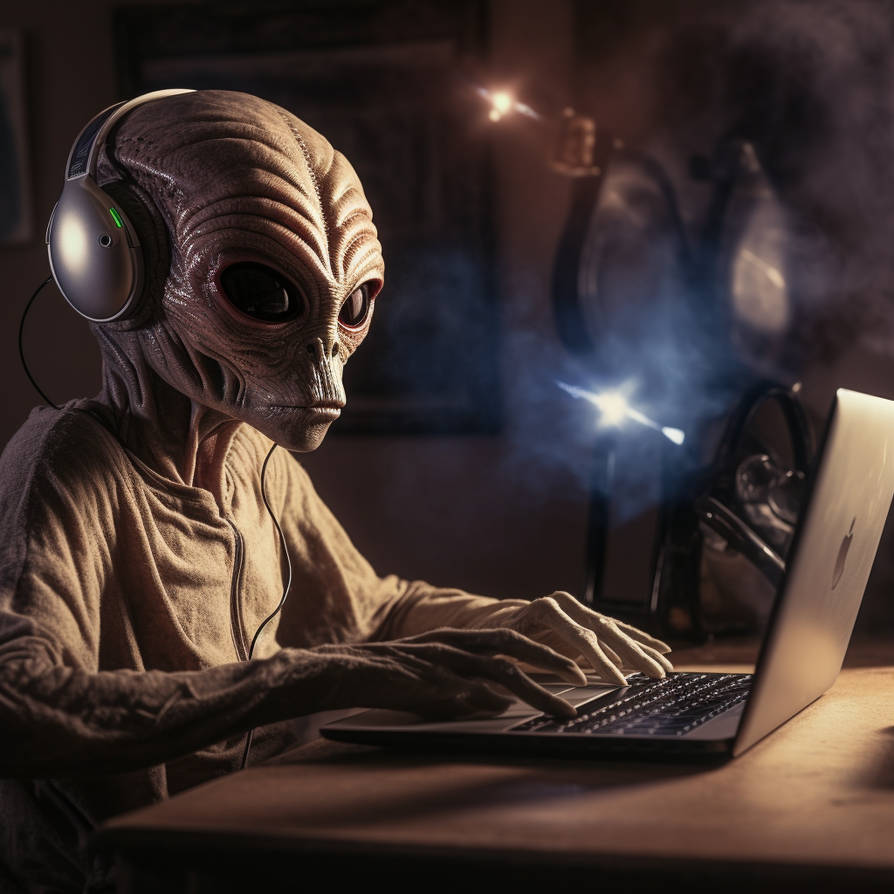 Alien Computer Screen Writing Alien working at laptop from home by Coolarts223 on DeviantArt