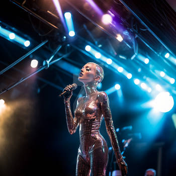 Alien woman as a singer on stage