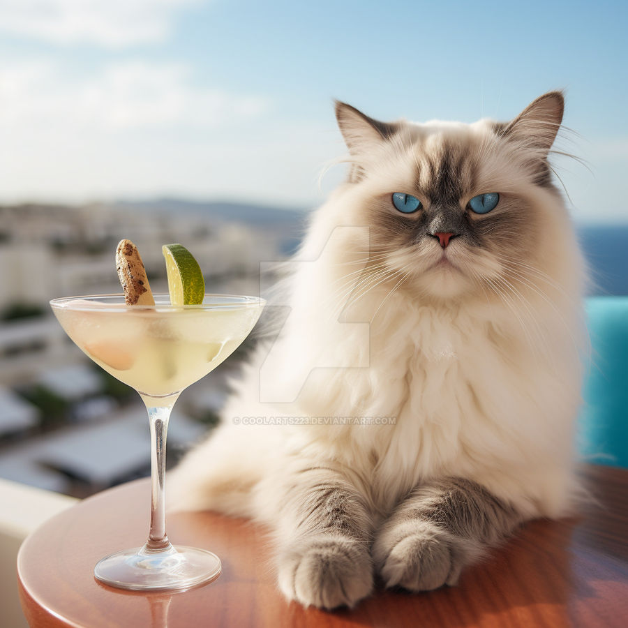 Greece Ragdoll Ragdoll cat at the table with cocktail in Greece by Coolarts223 on ...