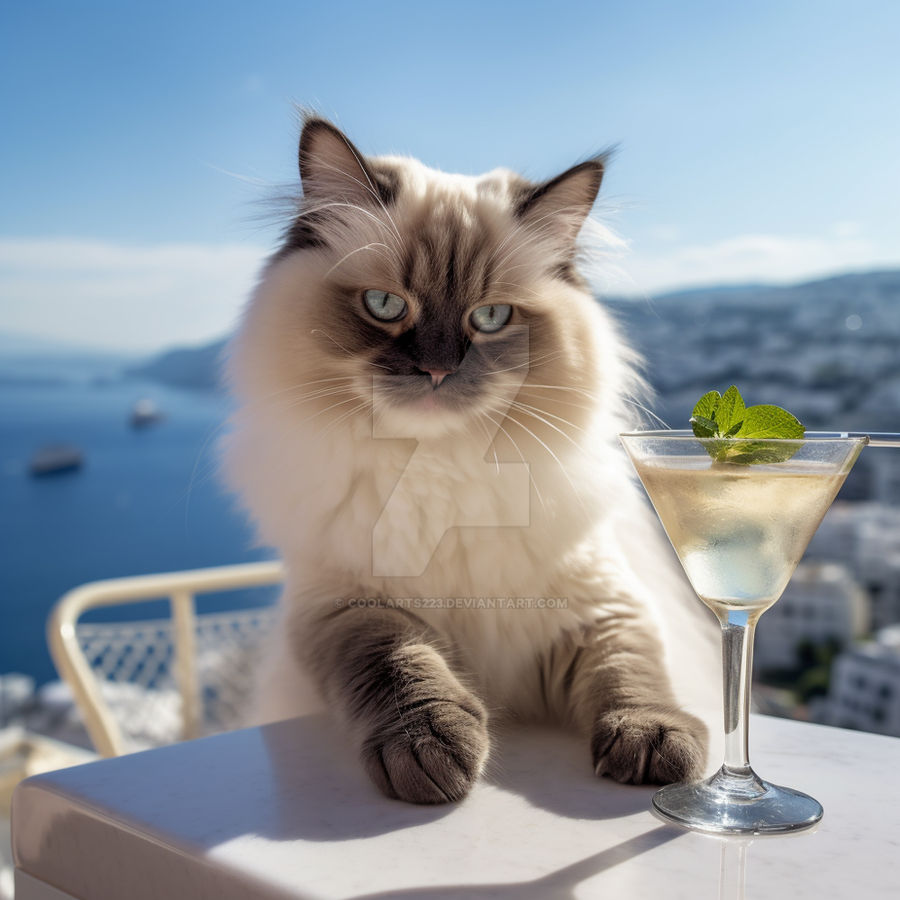 Greece Ragdoll Ragdoll cat at the table with cocktail in Greece by Coolarts223 on ...