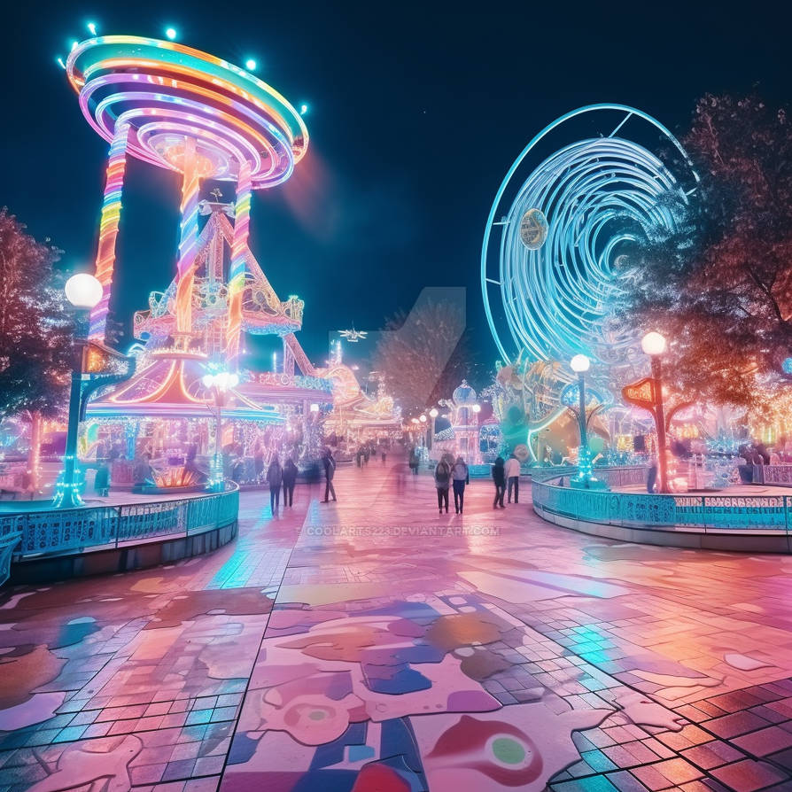 Inside beautiful amusement park at night by Coolarts223 on DeviantArt