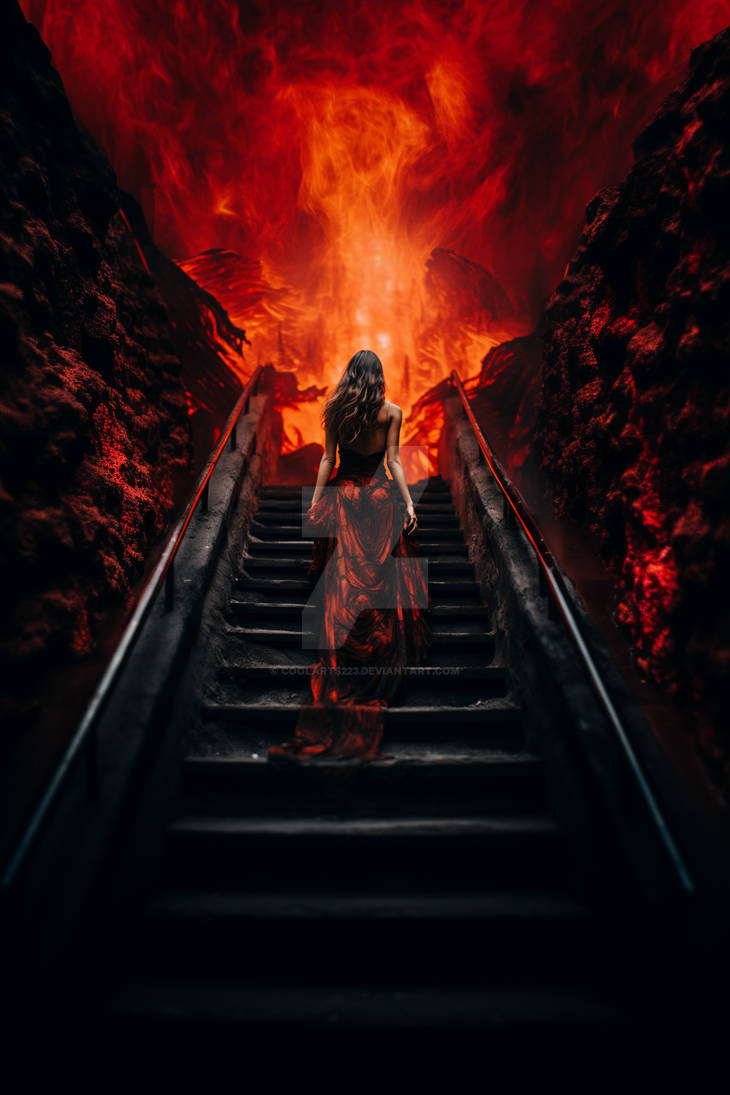 Woman walking up stairs in Hell by Coolarts223 on DeviantArt