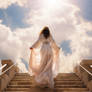 Woman walking up stairs in Heaven