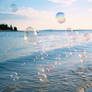 Beautiful seascape and soap bubbles