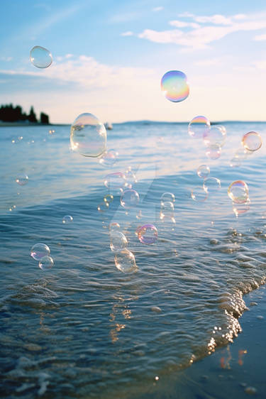 Beautiful seascape and soap bubbles