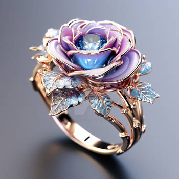 Fantasy jewelry golden ring with purple rose