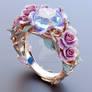 Fantasy golden ring with roses and crystal