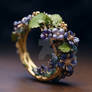 Fantasy golden ring with purple flowers and leaves