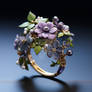 Fantasy golden ring with purple flowers and leaves