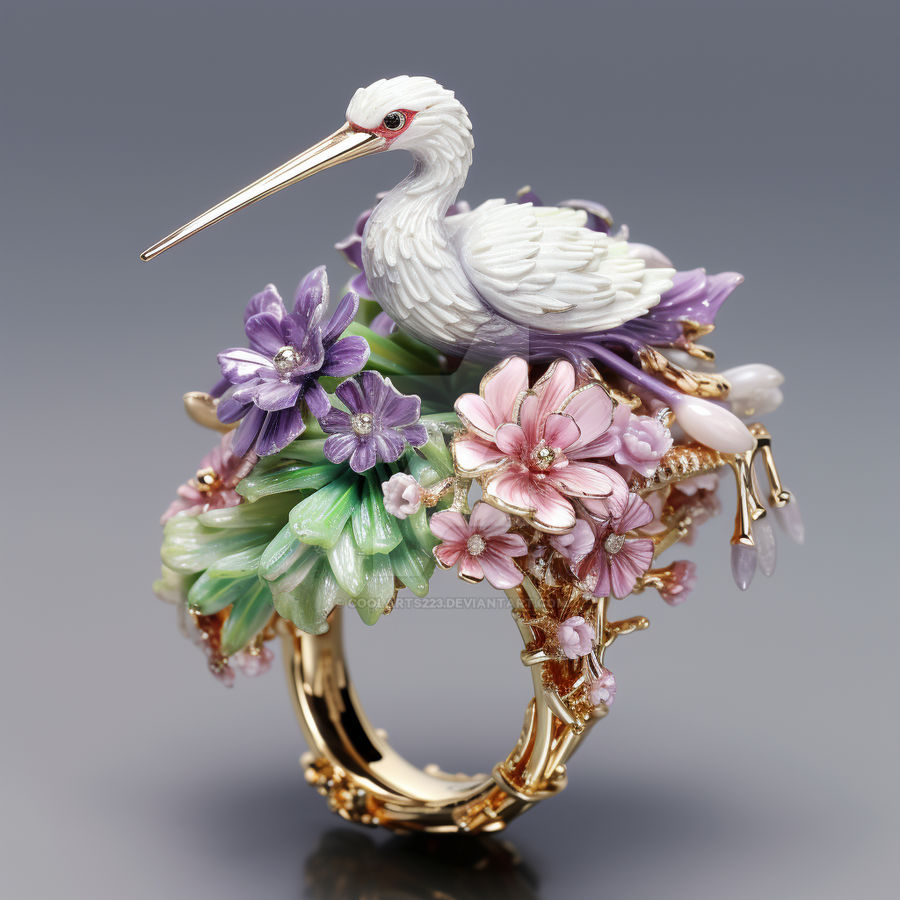 Fantasy beautiful ring with flowers and stork by Coolarts223 on DeviantArt