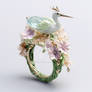 Fantasy beautiful ring with flowers and stork