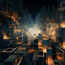 Abstract fractal night city illustration