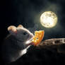 Mouse and cheese. Full Moon on a background