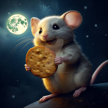 Mouse and cookie. Full Moon on a background