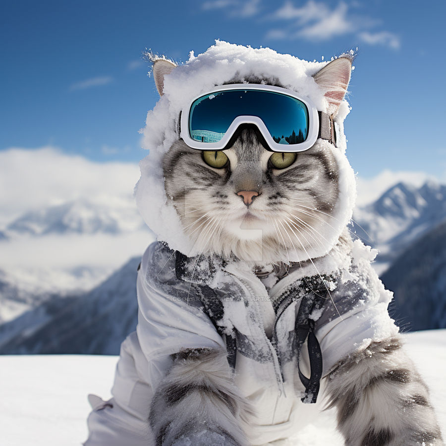 Selfie of Cat skiing on snowy mountain by Coolarts223 on DeviantArt