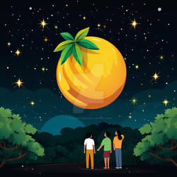 Mango Moon in the sky. Simple illustration