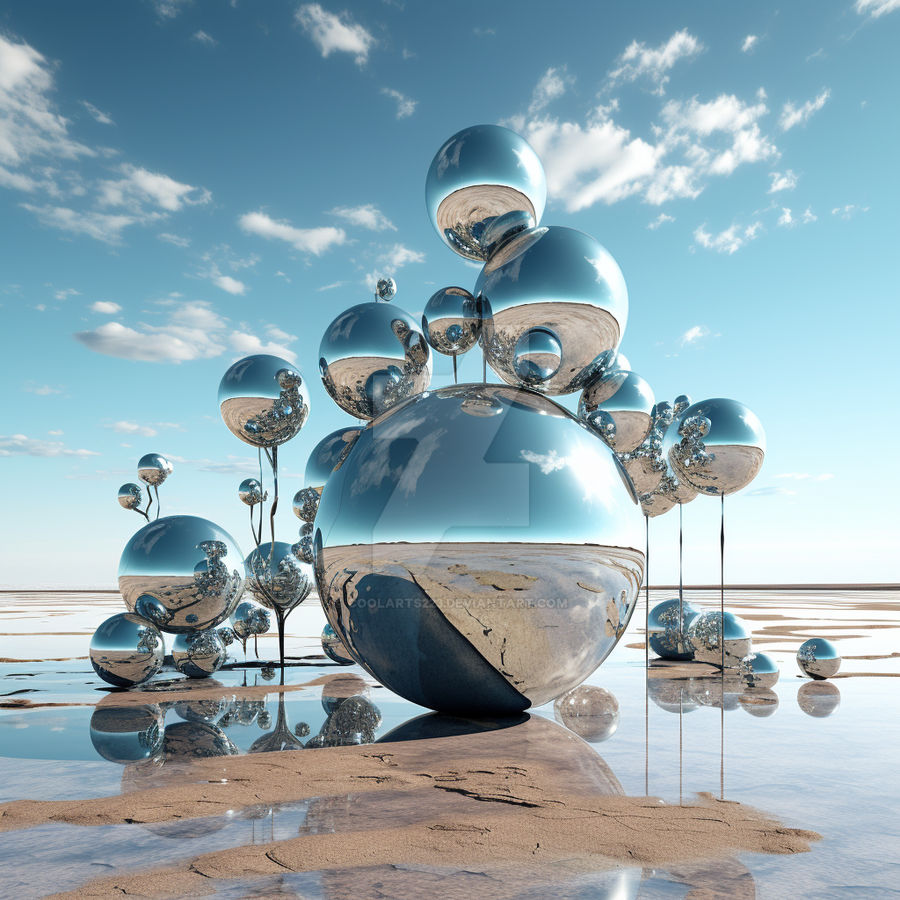 Huge metallic reflective spheres on water surface by Coolarts223 on ...