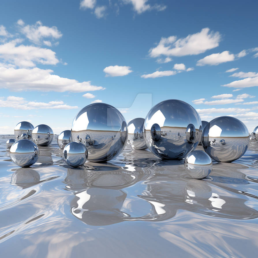 Huge metallic reflective spheres on water surface by Coolarts223 on ...