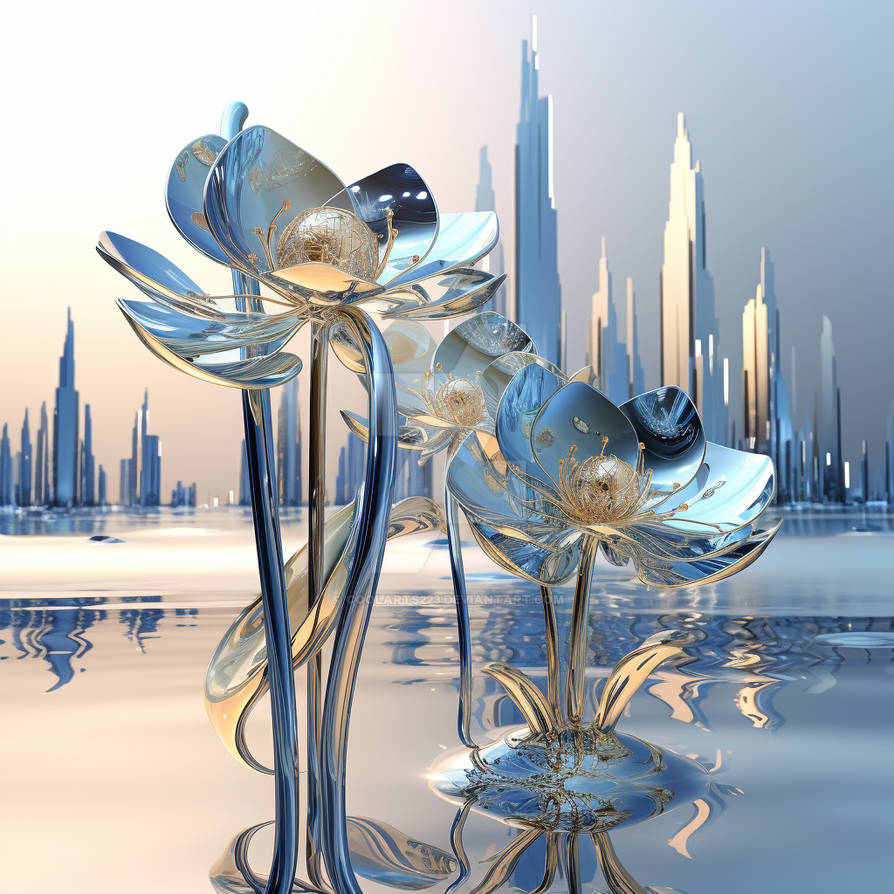 Shiny, metallic floating abstract flowers on water by Coolarts223 on ...