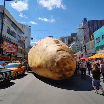 Giant potato in the middle of city road
