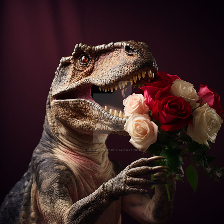 Tyrannosaurus holds roses bouquet by Coolarts223 on DeviantArt