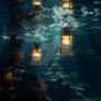 Glowing lanterns underwater