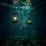 Glowing lanterns underwater