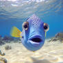 Close-up photo of curious blue fish underwater