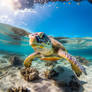 Close-up photo of turtle under water surface