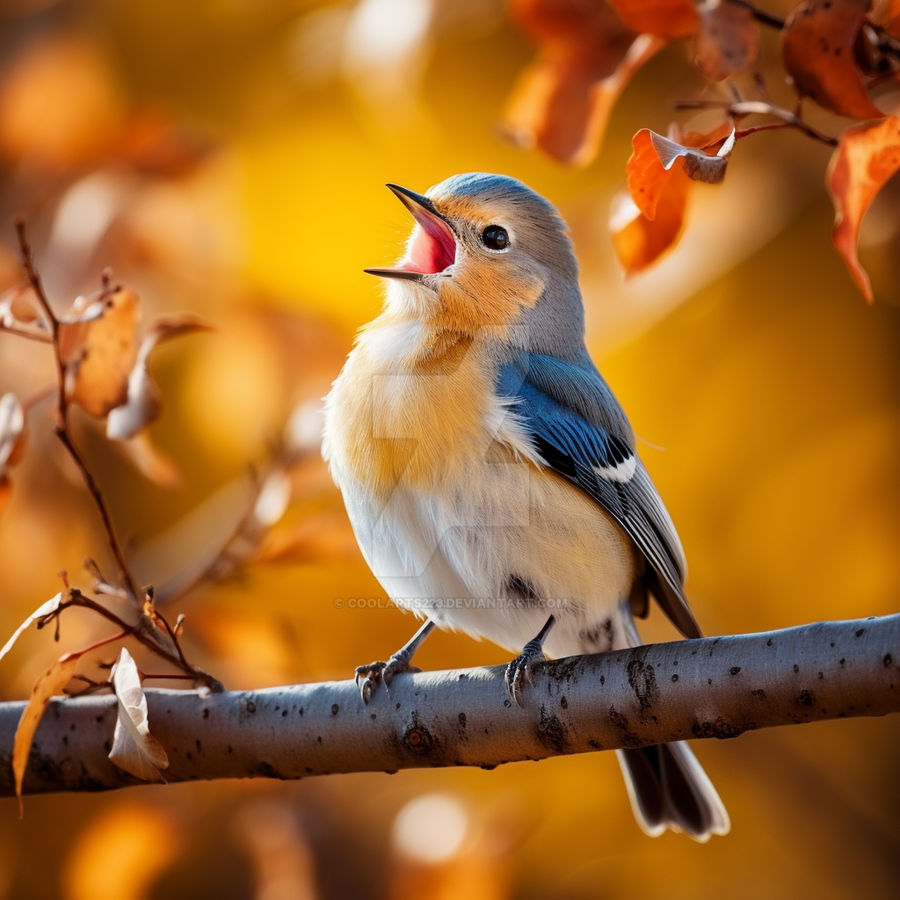 Bird singing on a branch of tree in autumn by Coolarts223 on DeviantArt