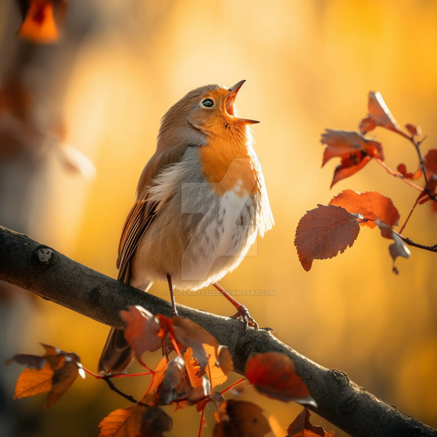 Bird singing on a branch of tree in autumn by Coolarts223 on DeviantArt