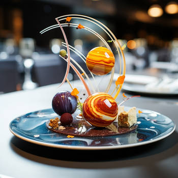 Planets as a dish on plate in restaurant