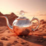 Shiny metallic teapot on Mars planet surface