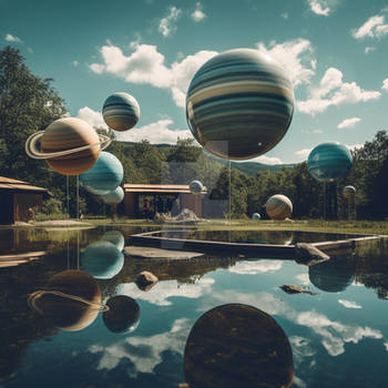 Art installation of planets in nature