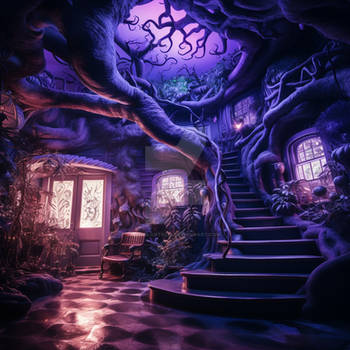 Haunted room inside house in huge creepy tree