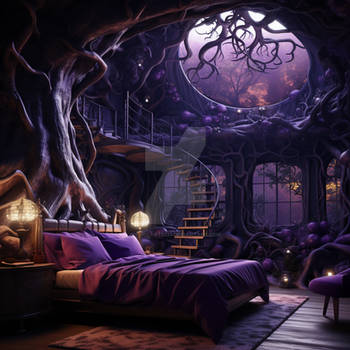 Haunted room inside house in huge creepy tree