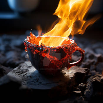 Fantasy cup made of volcano lava with fire inside