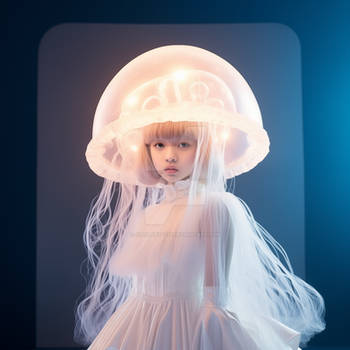 Fashion photoshoot of Jellyfish cute alien girl