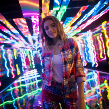 Girl inside neon colourful gaming club