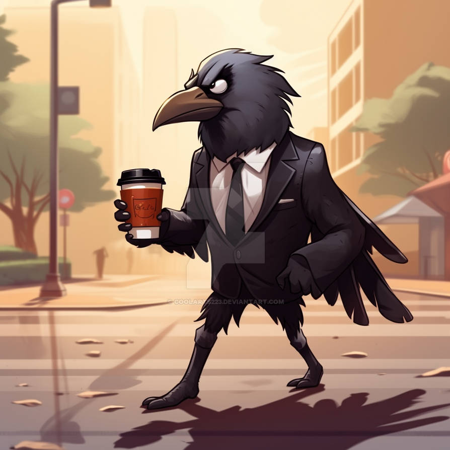Grumpy business raven holding coffee cup by Coolarts223 on DeviantArt