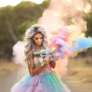 Girl holding gun with holi powder