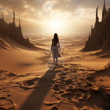 Woman alone in sand desert