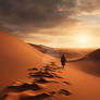 Lone wanderer in sand dunes, at sunset