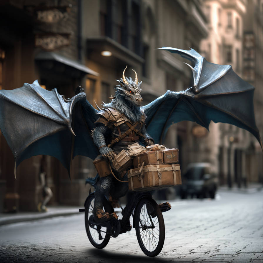 Delivery dragon rides bicycle, in a fantasy world by Coolarts223 on ...