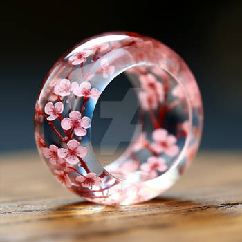 Sakura flowers within epoxy resin ring