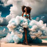 Woman in dress made of clouds