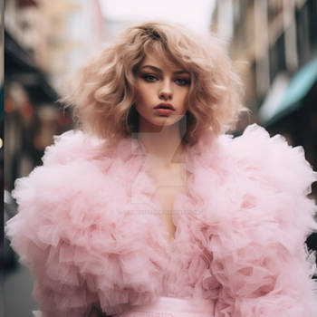 Woman in pink fluffy dress cotton candy inspired