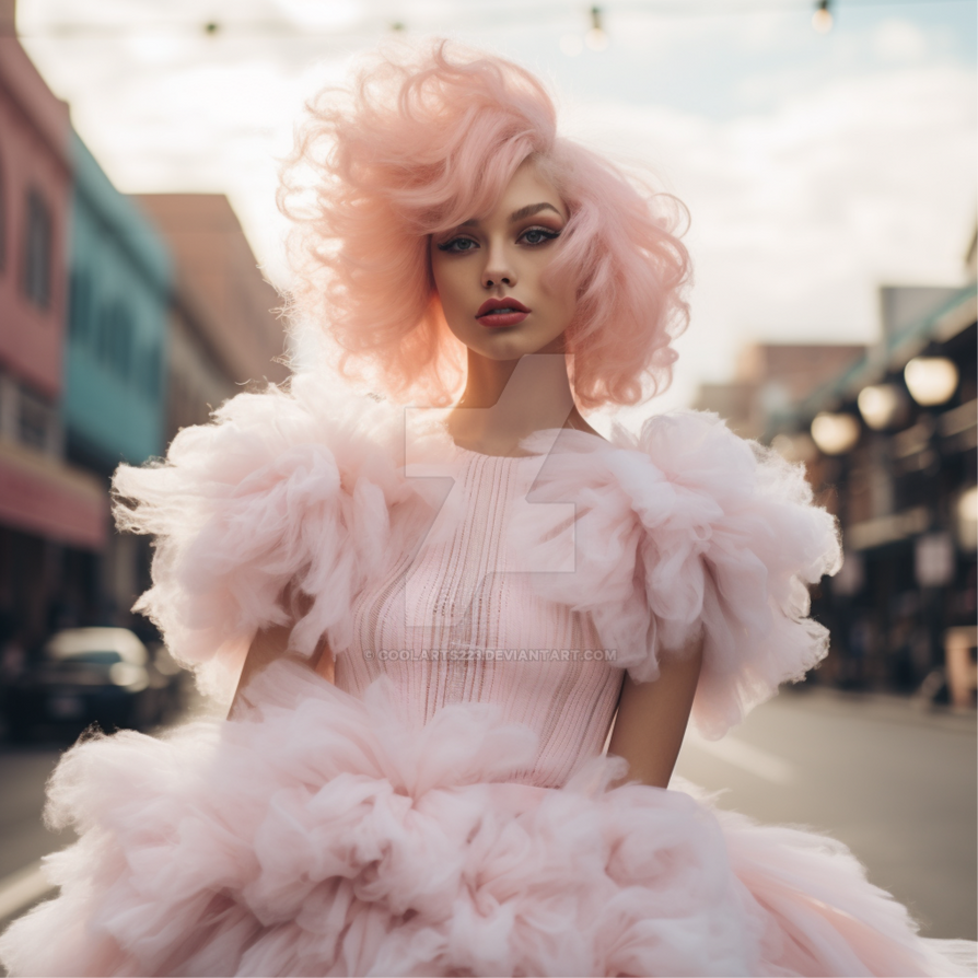 Woman in pink fluffy dress cotton candy inspired by Coolarts223 on