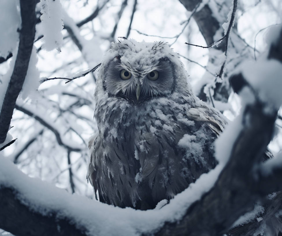 Grumpy owl sitting on branch with snow. Winter by Coolarts223 on DeviantArt